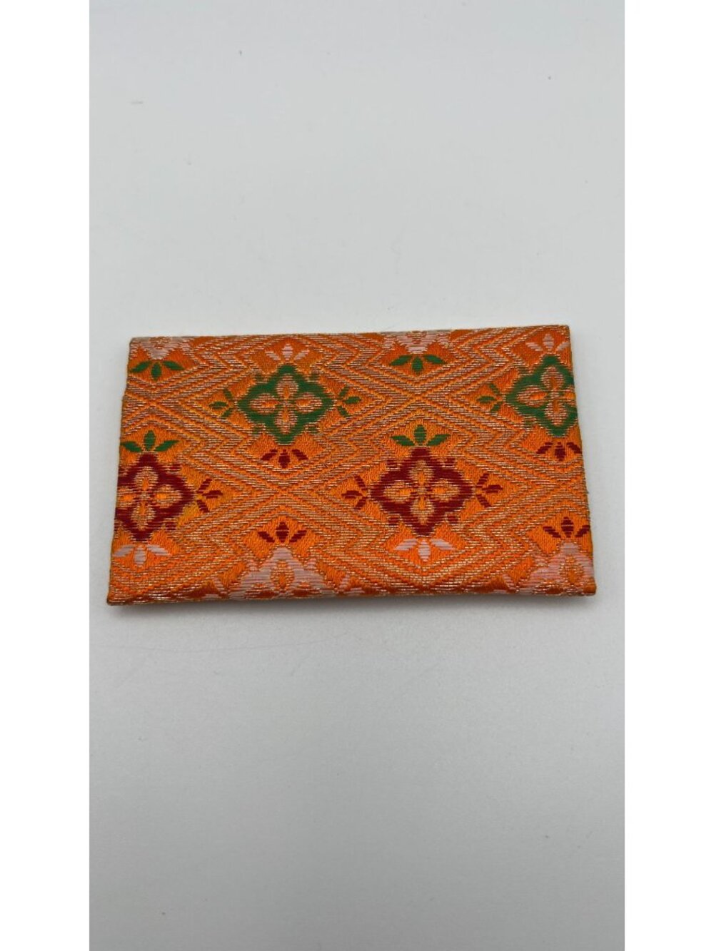 Vintage Japanese Brocade Card Holder With Vibrant Orange & Gold Floral Patterns - Picture 2 of 5